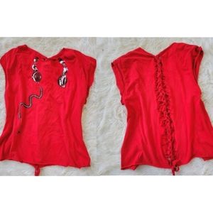 Braided Back Tee Headphones Red Muscle Shirt M/L